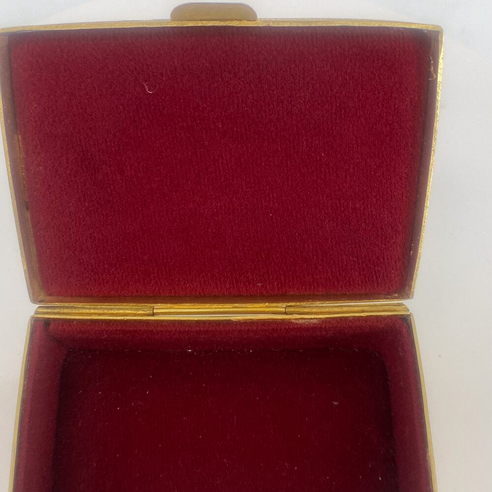 Vintage Austria Jeweled Trinket Box Gold Tone Etched Red Velvet Lined - Picture 11 of 16